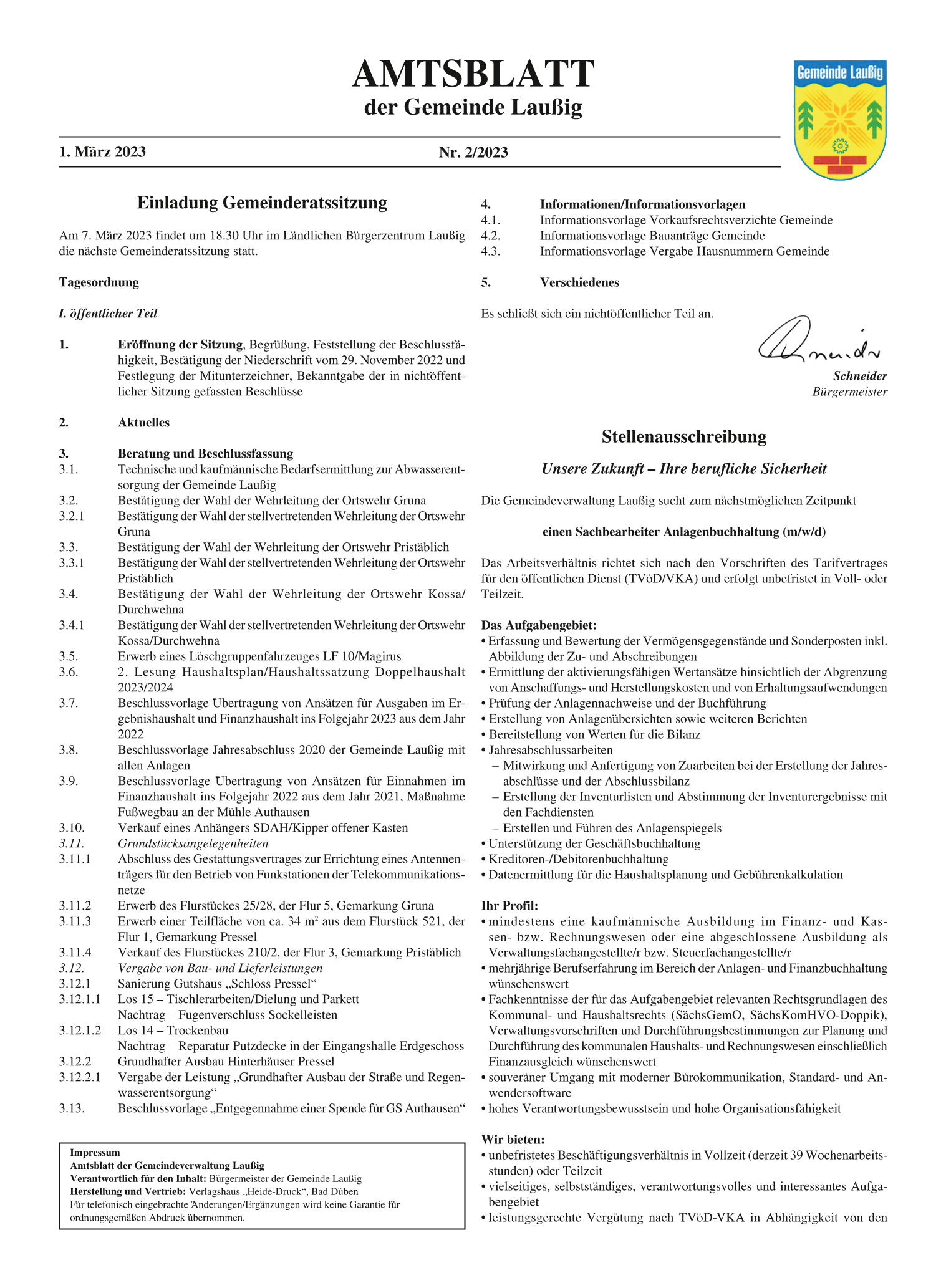 Amtsblatt Nr. 2/2023 vom 01.03.2023 Seite 1