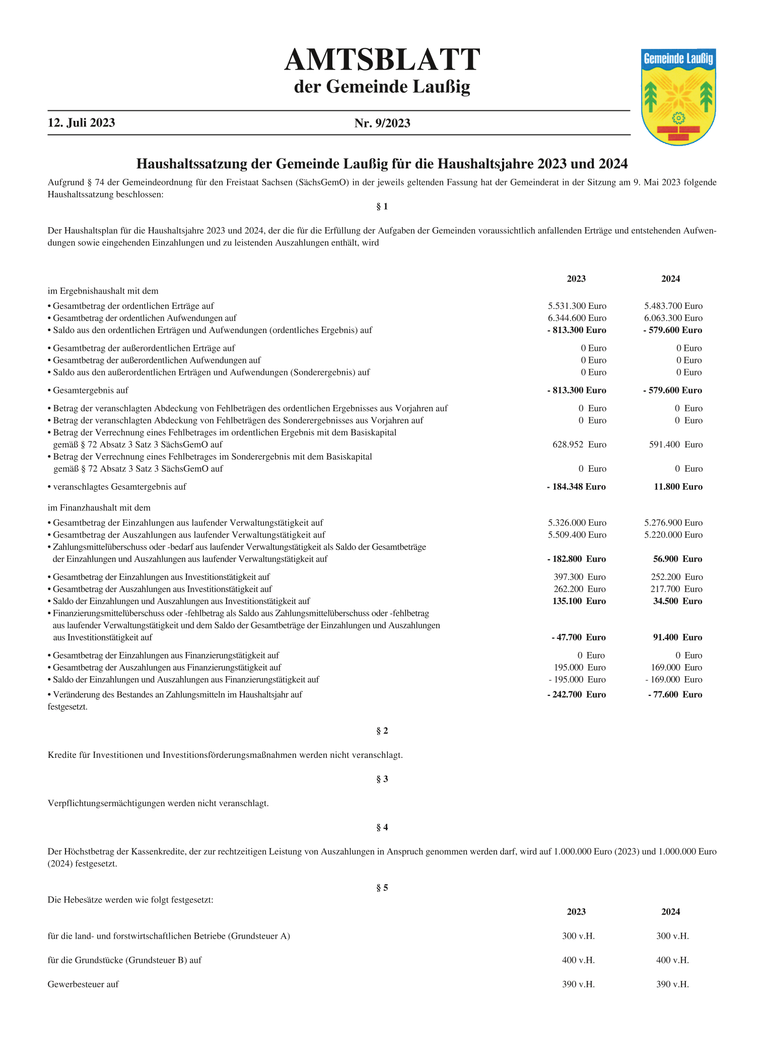 Amtsblatt 09/2023 vom 12.07.2023 Seite 1