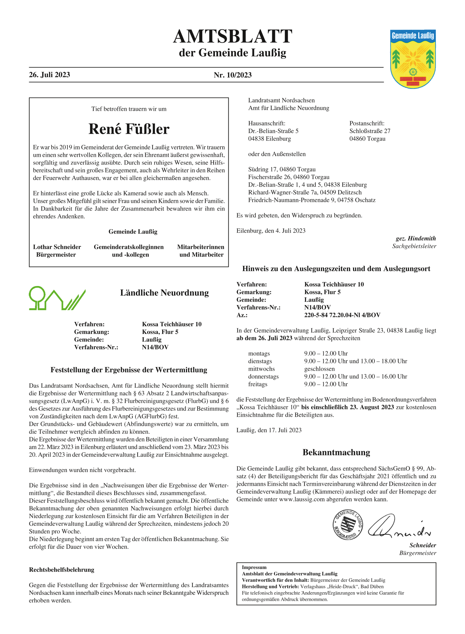 Amtsblatt Nr. 10/2023 vom 26.07.2023