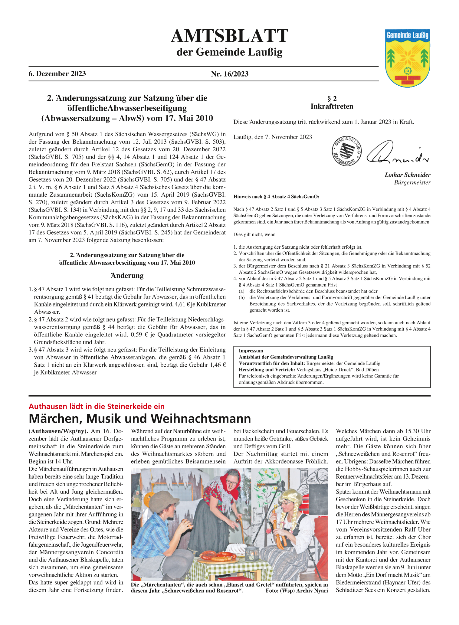 Amtsblatt Nr. 16/2023 vom 06.12.2023