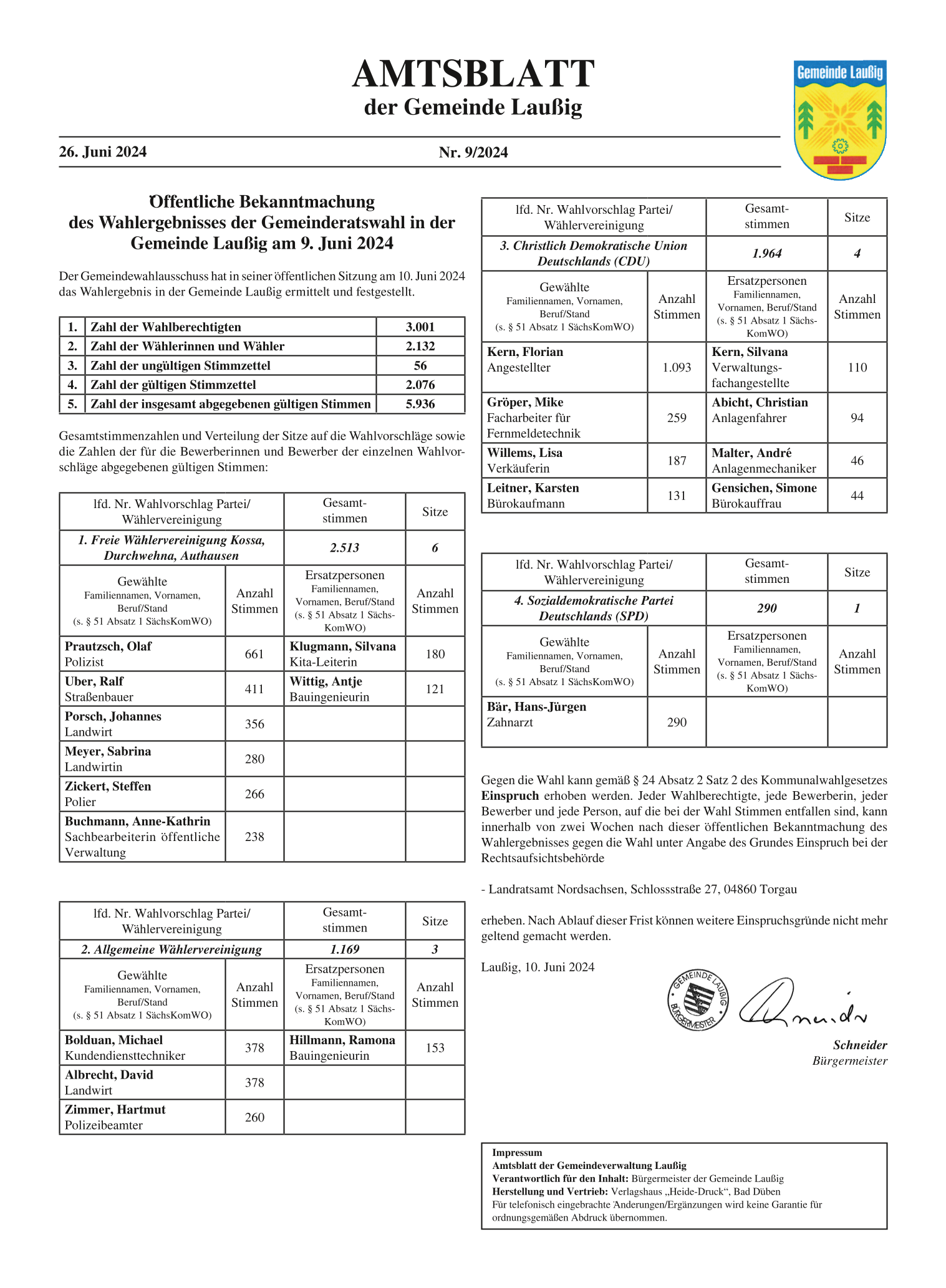 Amtsblatt Nr. 09/2024 vom 26.06.2024 Seite 1
