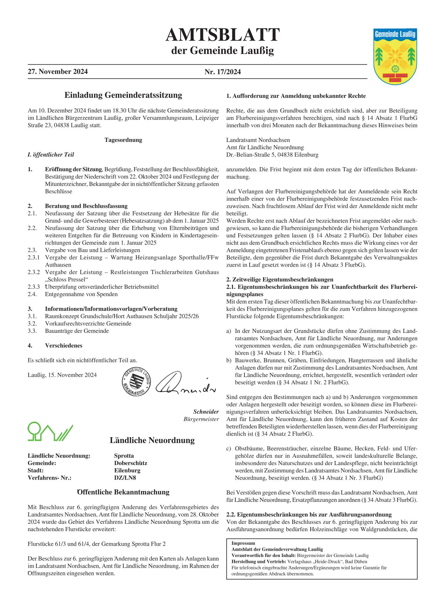 Amtsblatt Nr. 17/2024 vom 27.11.2024 Seite 1