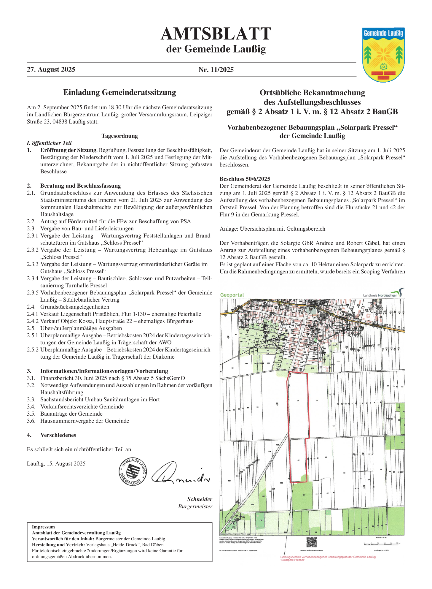 Amtsblatt Nr. 11/2025 vom 27.08.2025 Seite 1
