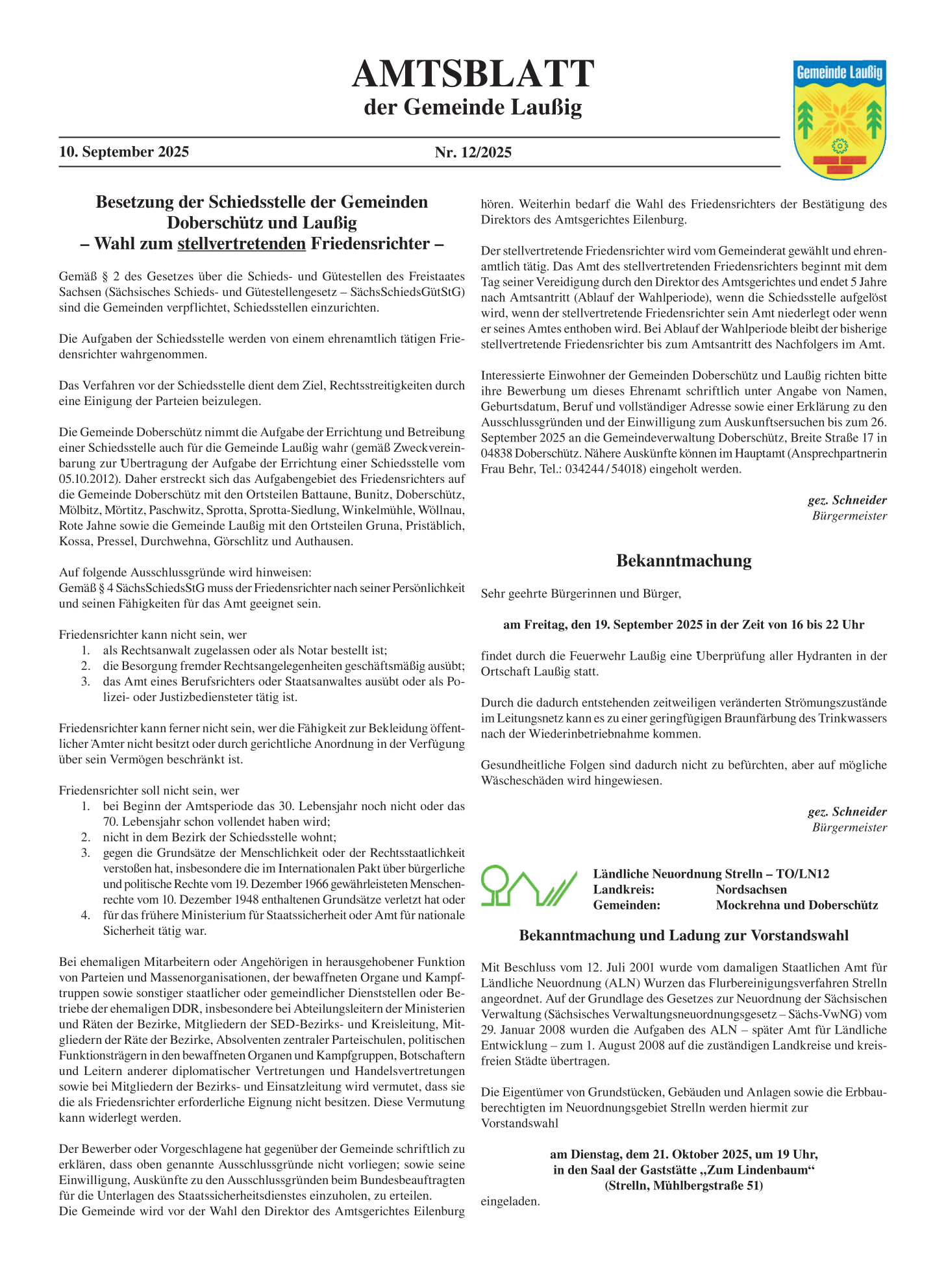 Amtsblatt Nr. 12/2025 vom 10.09.2025 Seite 1