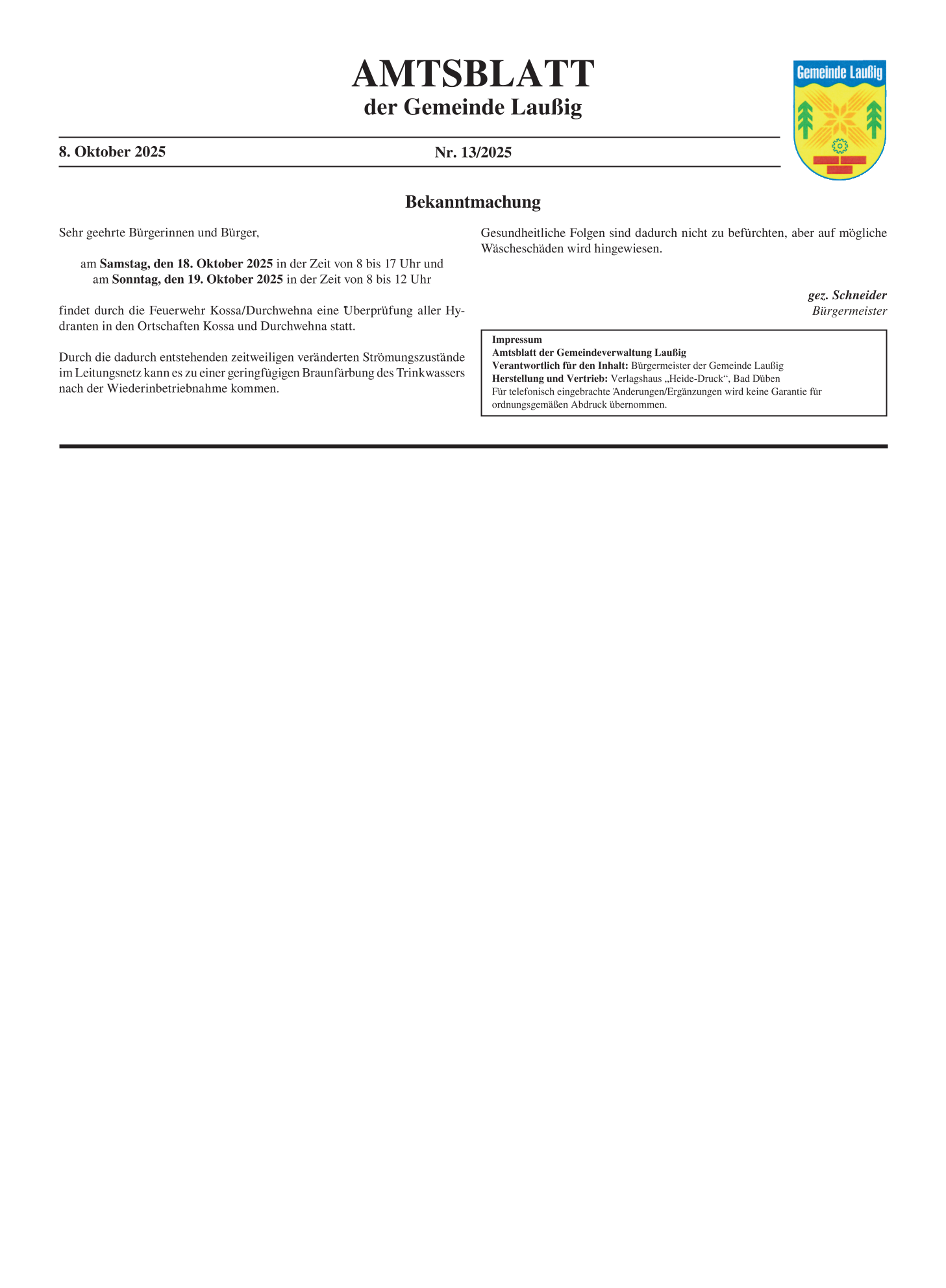 Amtsblatt Nr. 13/2025 vom 08.10.2025 Seite 1 Amtsblatt Nr. 13/2025 vom 08.10.2025 Seite 1