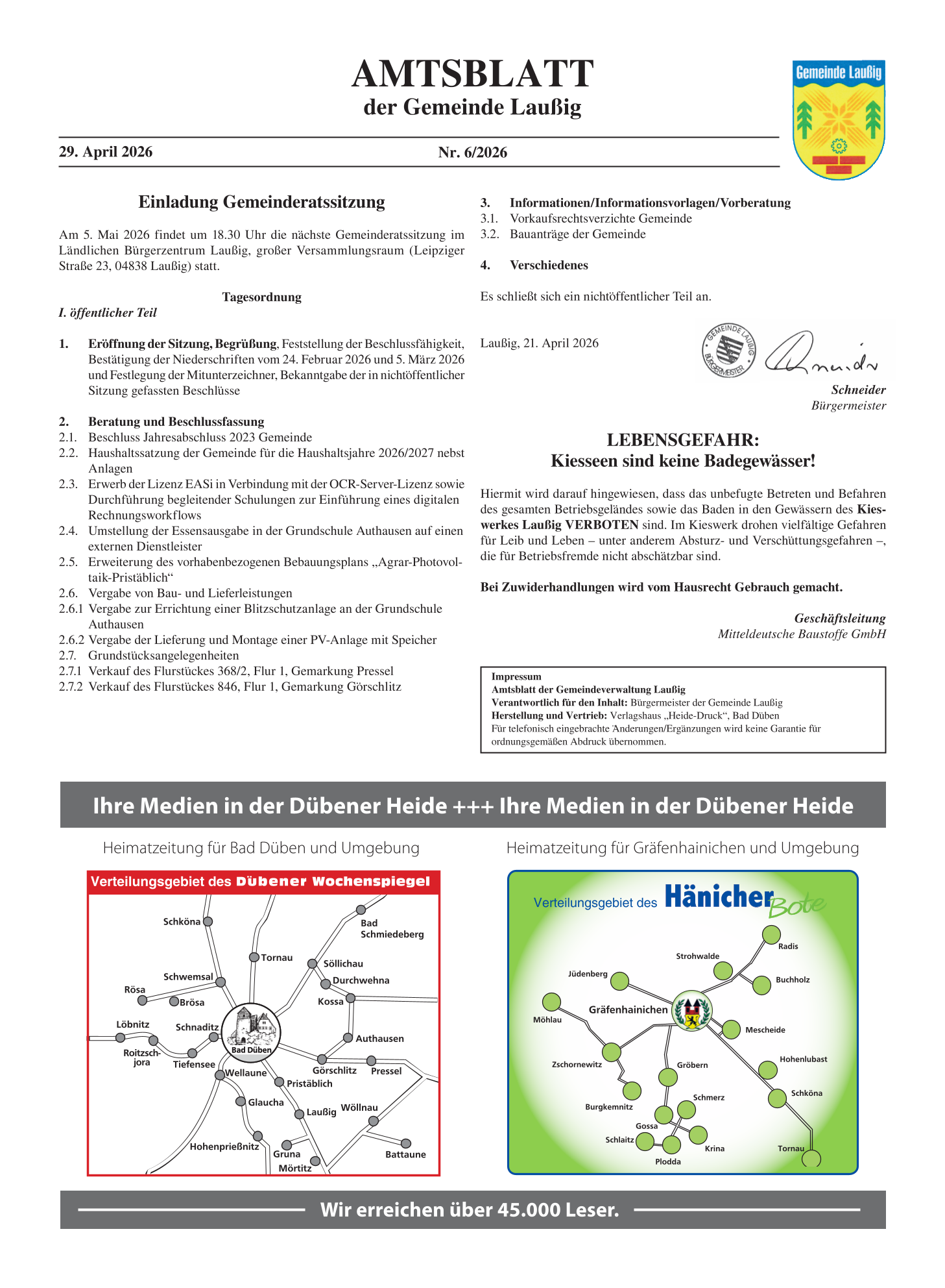 Amtsblatt Nr. 06/2026 vom 29.04.2026 Seite 1