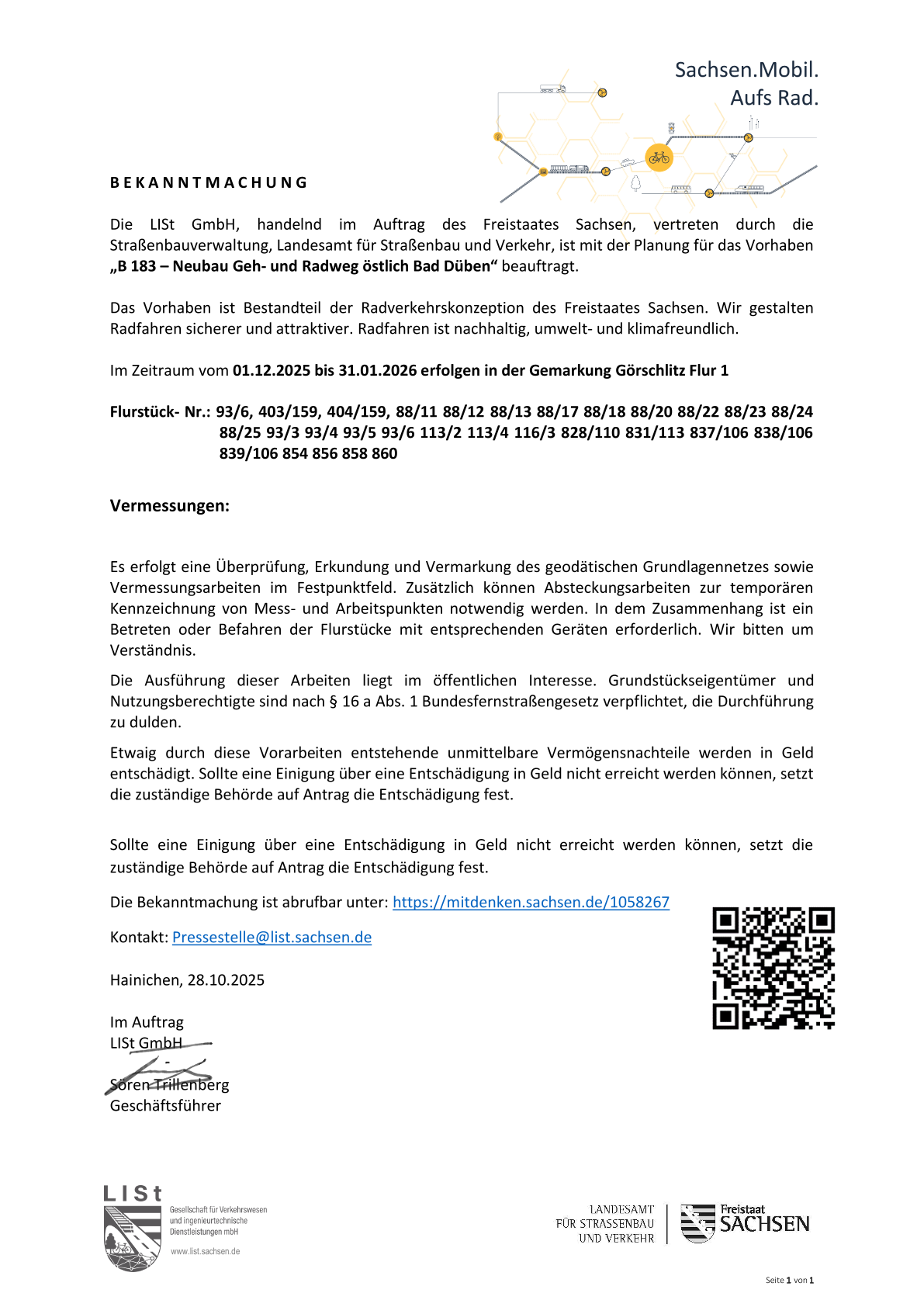 B 183 – Neubau Geh- und Radweg östlich Bad Düben B 183 – Neubau Geh- und Radweg östlich Bad Düben